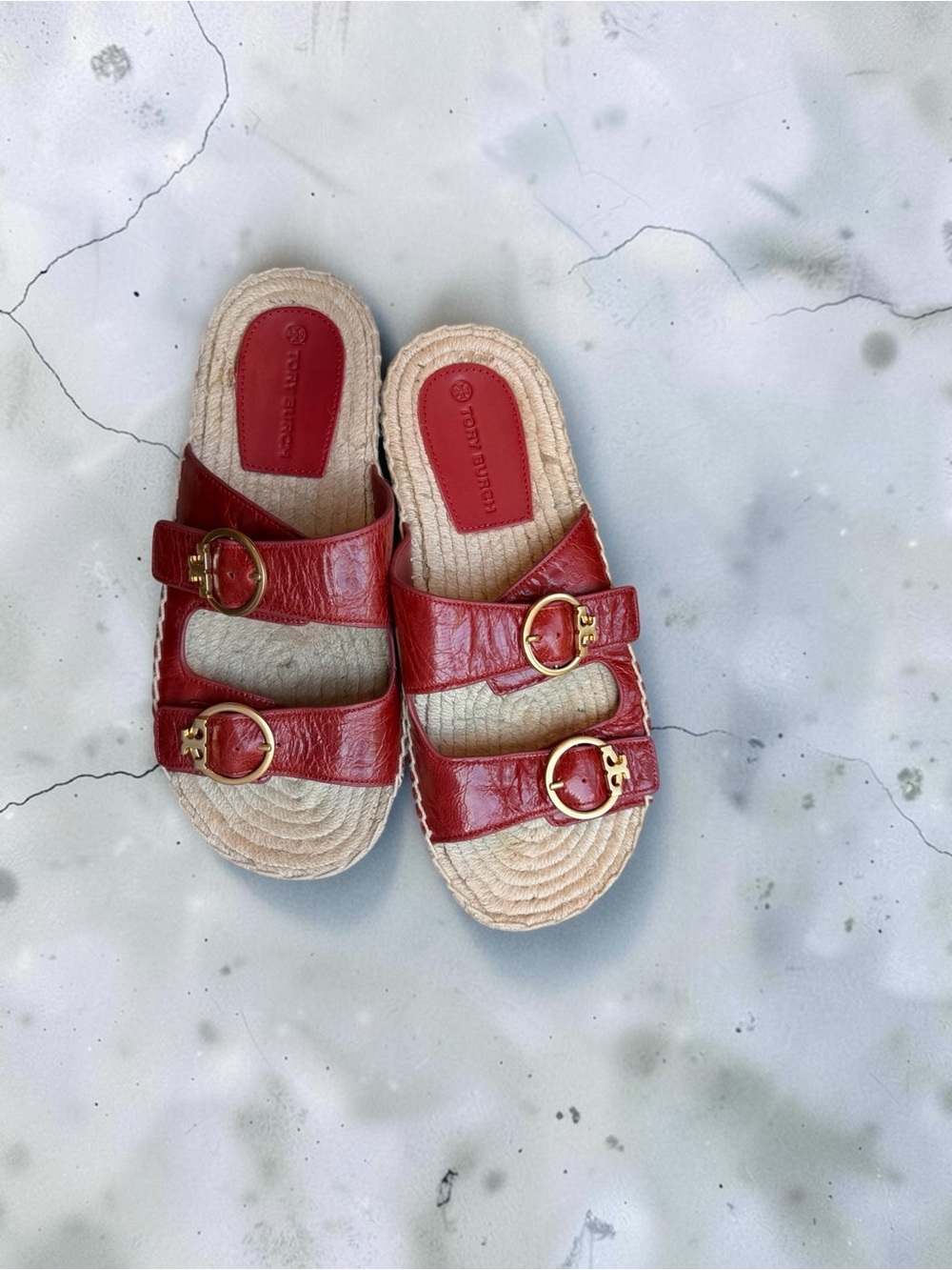 ✨ Tory Burch✨ Selby Two-Band Red Leather Espadrille Slide Sandals – Size 8M - Picture 7 of 12